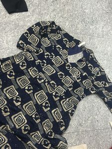 Patterned Navy Blue Dress