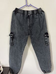 Acid Wash Denim Cargo Joggers