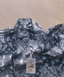 Patterned Navy Blue Shirt &amp; Short Set