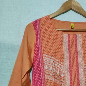 Ahika Peach And Pink Printed Crepe Kurti