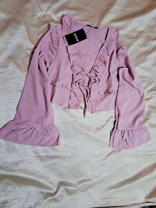 Shein bell sleeve Ruffled Pink Crop Top