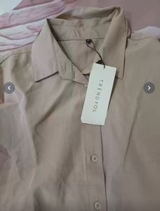 Oversized Beige Button-Up Shirt By Trendyol Size S