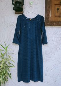 Teal Blue Embroidered Kurta