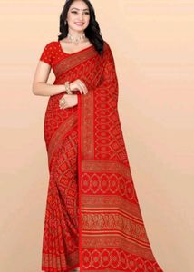 Printed Daily Wear Red Saree