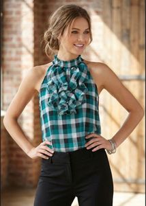 Halter Ruffled Plaid Beautiful Top