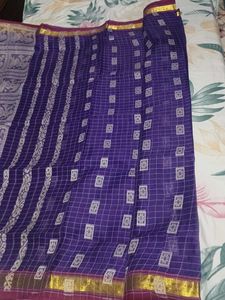 Purple Checked Saree with Unique Detail