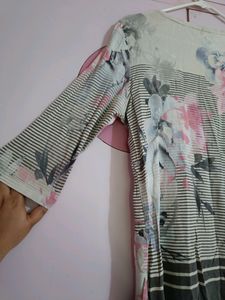 Grey Pink Flower Top
