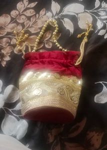 Elegant Maroon &amp; Gold Potli Bag