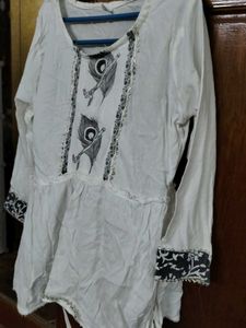White Peacock Feather Top