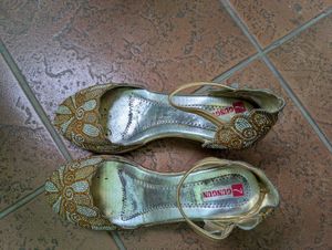 Gold and Silver Embellished Wedge Sandal