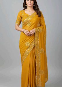 ⭐️Elegant Yellow Saree with blouse ⭐️