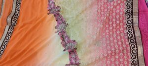 Pink orange light yellow shade saree with lace Patti With Blouse