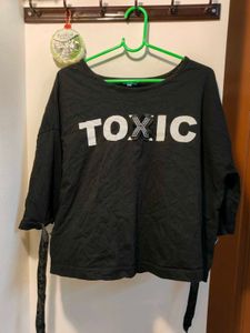 Black "Toxic" Top with Sleeve Ties