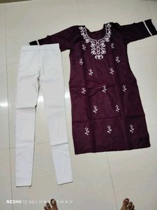 Maroon Embroidered Kurta Set