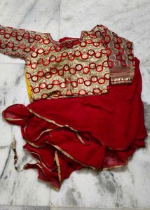 Red saree with stitched blouse