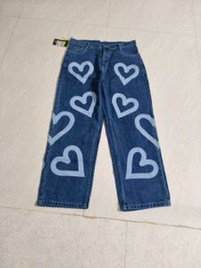 Heart Print Baggy Jeans