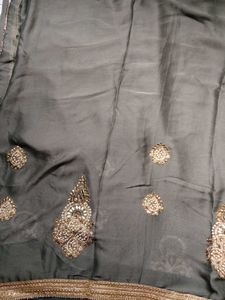 Elegant Olive Green &amp; Gold Embellished Saree
