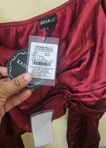 Kassually Red HOT Satin Crop Top