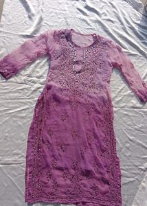 Tie Dry Lavender Chikankari Mirror Work Kurti💜