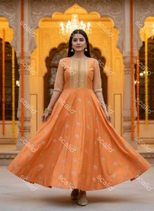 Elegant Orange Anarkali Kurta Set