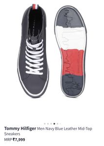Tommy Hifiger Navy Leather Mid-Top Sneakers