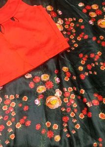 Floral Print Skirt with Orange Top