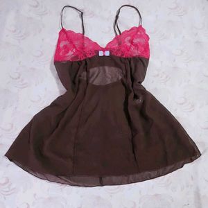 Lace Trimmed Brown Babydoll Lingerie