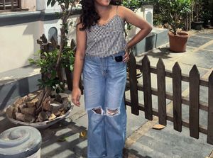 Gingham Tie-Front Crop Top