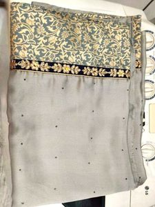 Elegant Grey Navy Blue Saree