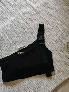 Korean Black Tube Top with Buckle Detail