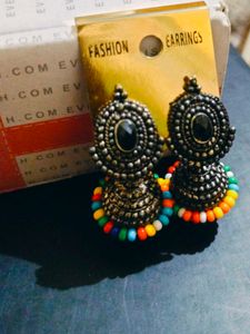 Multicolor Oxidised Earring - Jhumki