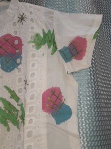 Embroidery White Top With Multi Color Front