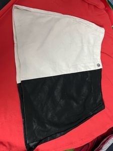 Pure Leather Branded Two-Tone Mini Skirt
