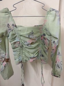 Floral Print Long Sleeve Crop Top