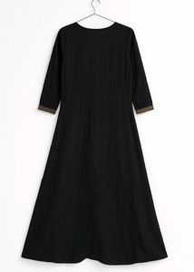 This elegant, long A-line ethnic dress features a