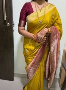 Dola Silk Saree With Contrast Stitched Blouse