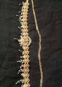 Elegant Gold-toned Green Pearls Lakshmi Hip Belt