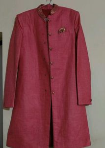 Elegant Maroon Sherwani with Gold Details