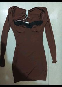 Newme Sexy Lace Brown Dress