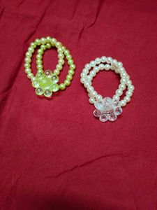 Pearl Flower Bracelet Combo, White And Pista Green