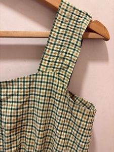 Beautiful Green Plaid Tiered Midi Dress