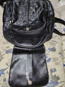 Black Quilted Leather Imported Backpack