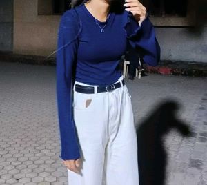 Navy Blue Ribbed Top