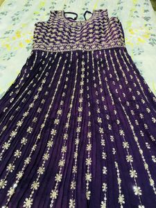 Purple Embroidered  Kameez With Dupatta