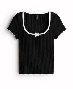 H&amp;M Overlock Detail Ribbed Top