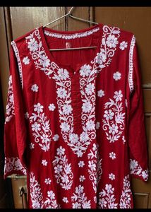 Marron Lucknowi Embroidered Kurta