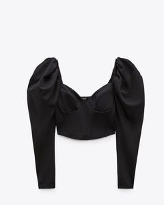 Black Puff Sleeve Corset Top