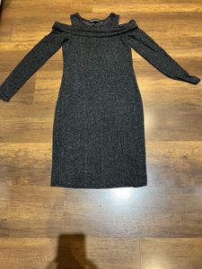 Gray Cold Shoulder Dress Full Sleeves