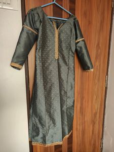 Grey Chanderi Silk Ethnic Kurta(Women)