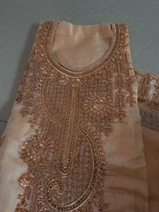 Cream And Gold 3pc Suit Unstitched